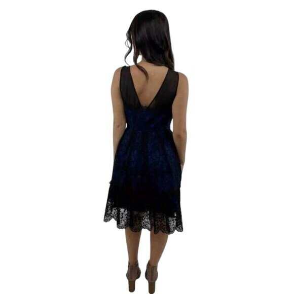 NWT Moulinette Soeurs X Anthropologie Blue & Black Lace Sleeveless A-Line Dress - Picture 15 of 16